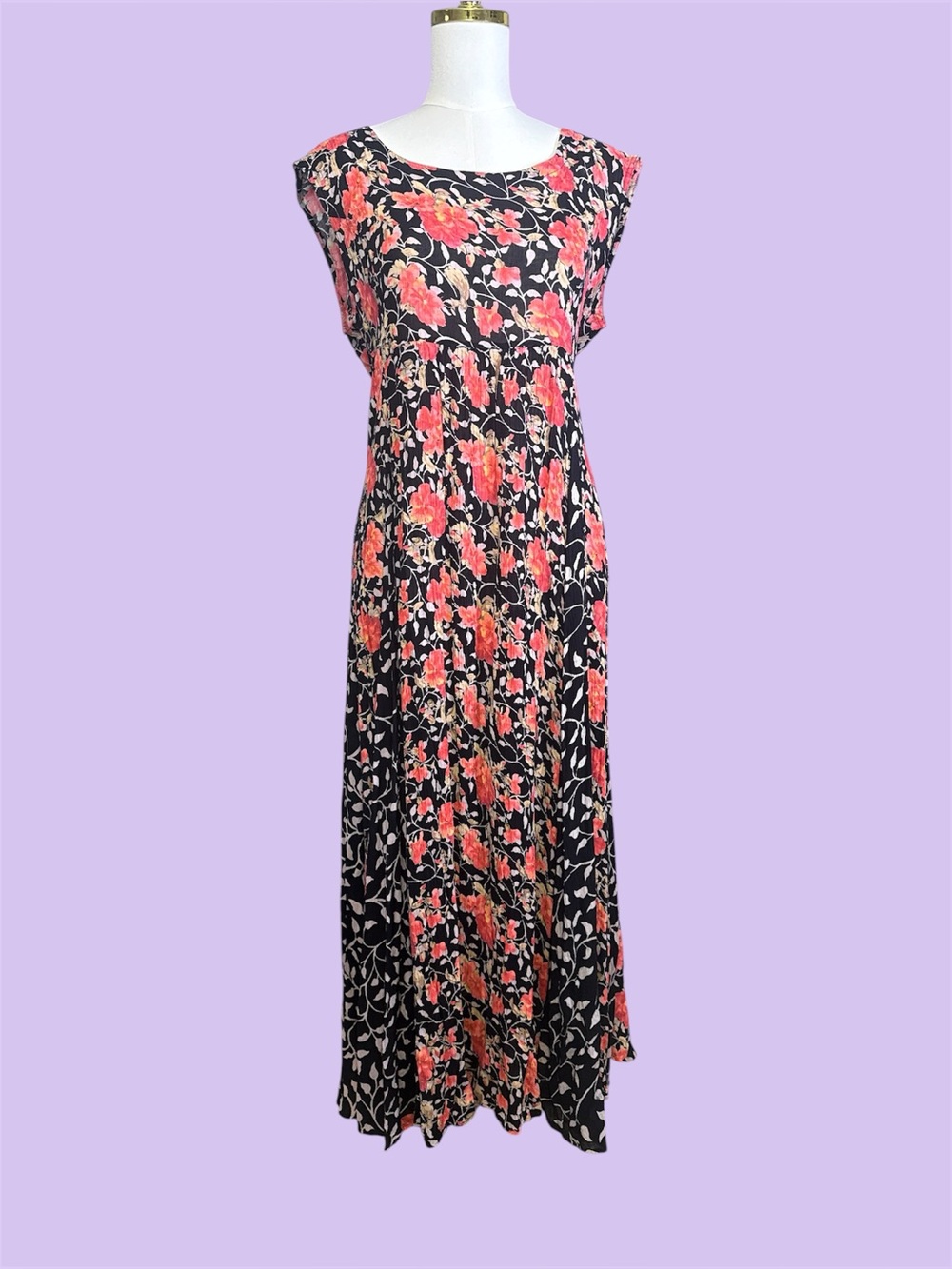 Vintage 90s Floral Rayon Romantic Cottagecore Fairy Grunge Maxi Dress Medium Lg